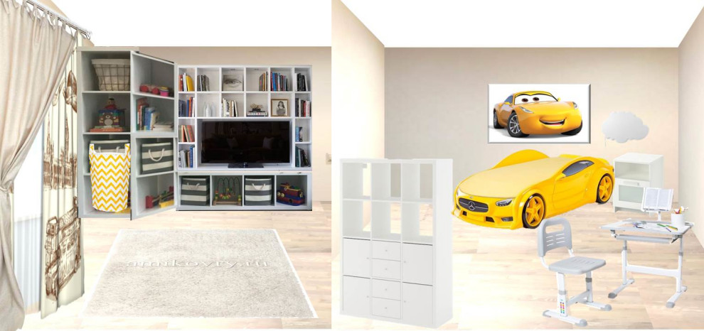 Зонирование комнаты на Детскую и Гостиную