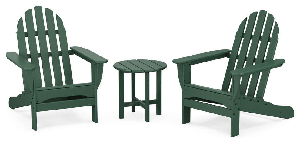Polywood Classic 3-Piece Adirondack Chair Set With Table, Green