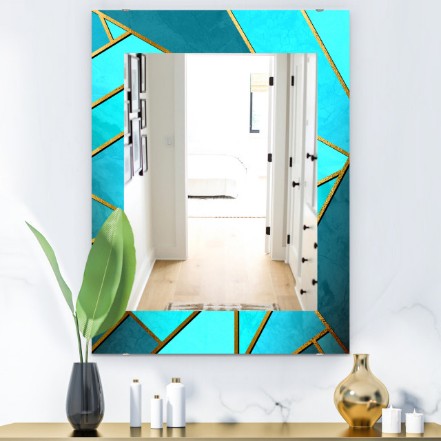 Designart Capital Gold Honeycomb 3 Modern Frameless Wall Mirror, 28x40 ...