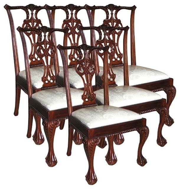 6 New Side Chairs Mahogany Carved Back
