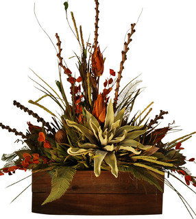 Large Rustic Floral Arrangement In Wooden Container Large Rustic Floral Arrangement In Wooden Container