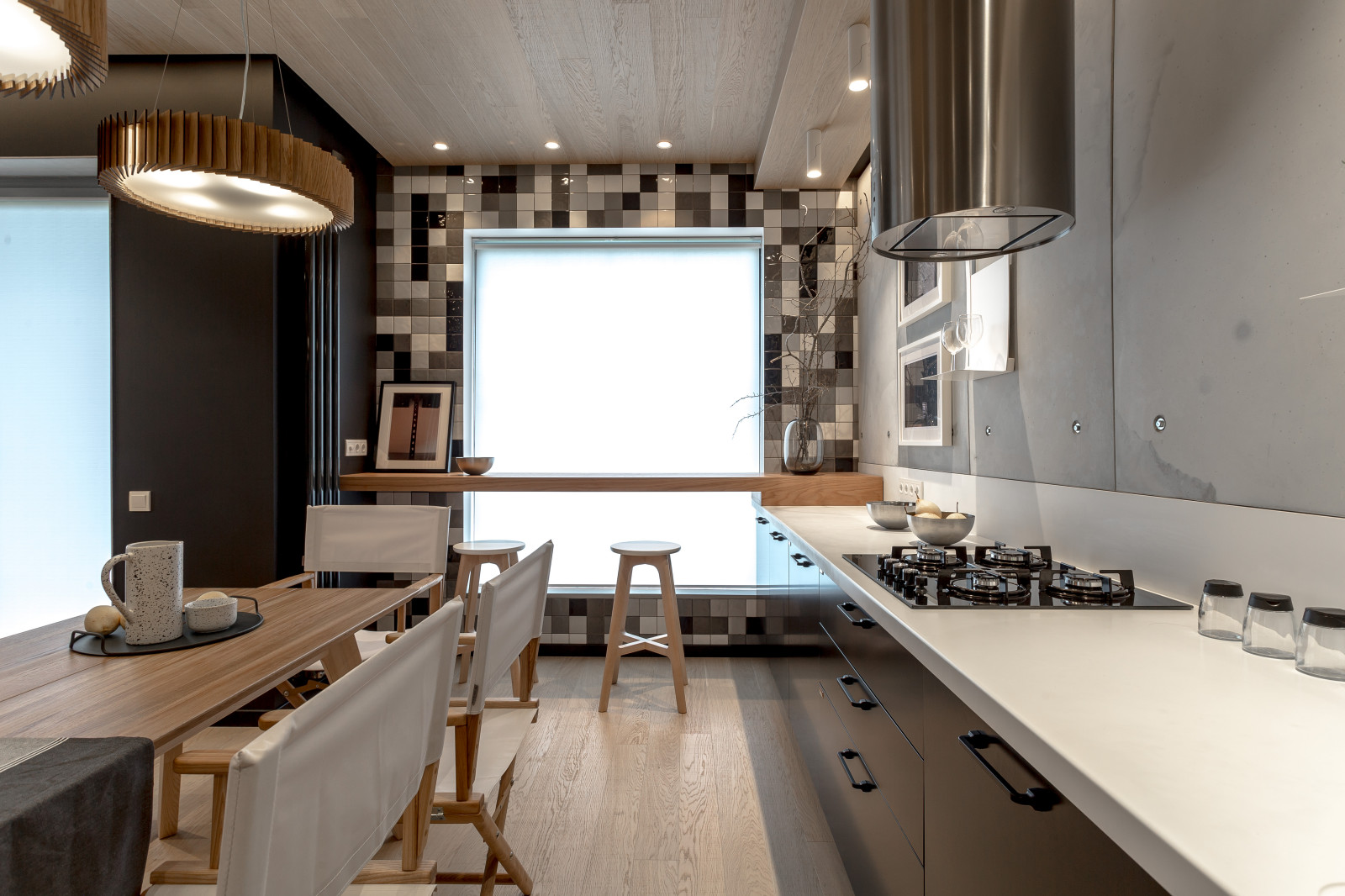 Кухня-Гостиная в серых оттенках