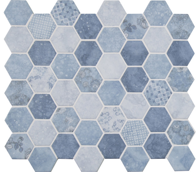 MSI SMOT-GLS-6MM-V1 12" x 13" Hexagon Geometric Mosaic Walls Tile - Vista Azul