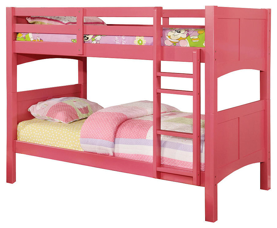 Carter Blue Twin over Twin Bunk Bed, Pink, Bed Only