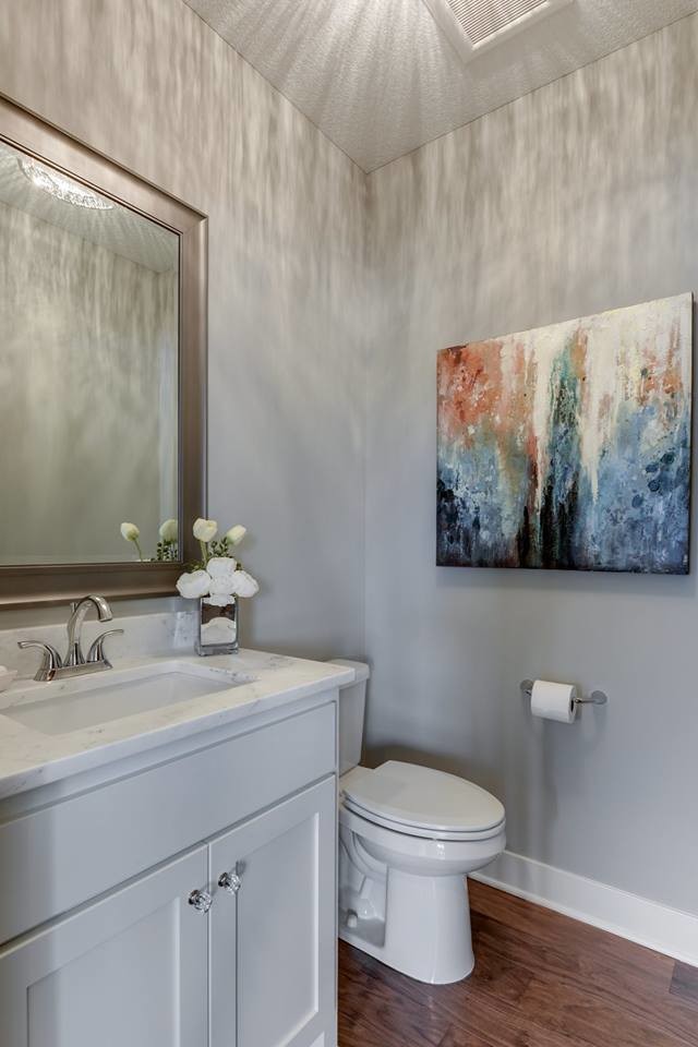 Transitional powder room in Minneapolis.
