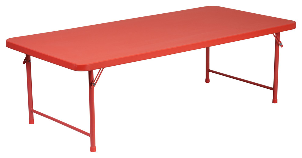 MFO 30''W x 60''L x 19''H Kid's Red Plastic Folding Table