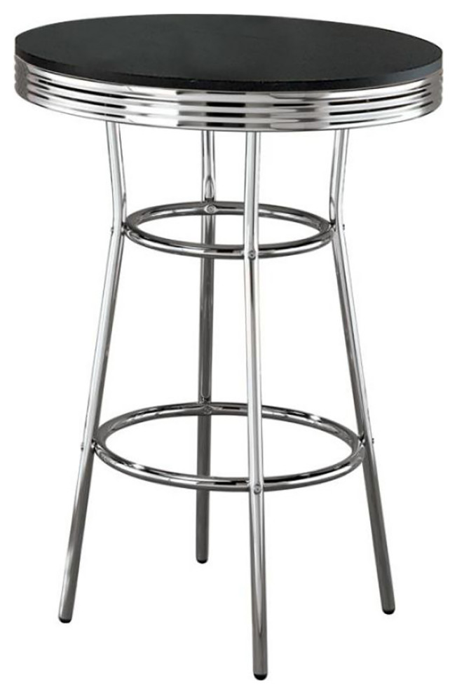 30 inches Round Bar Table with Chrome Metal Base, Black