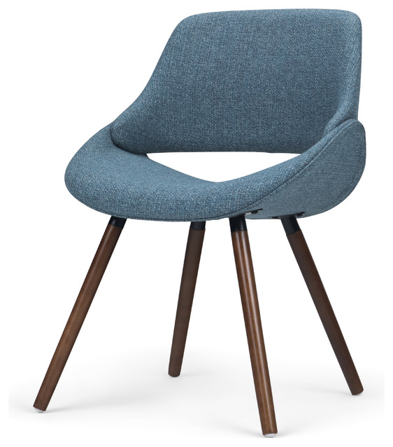 Malden Mid Century Modern Bentwood Dining Chair In Denim Blue Woven