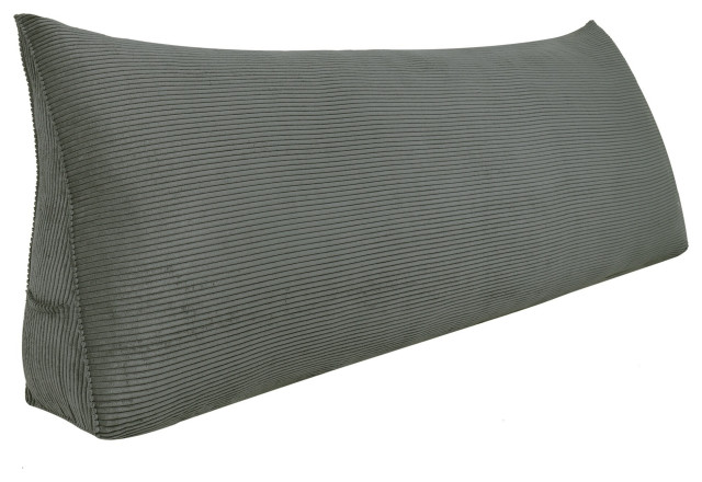 Bed Wedge Reading Pillow Headboard Backrest Cushion Corduroy Grey, 71x20x8
