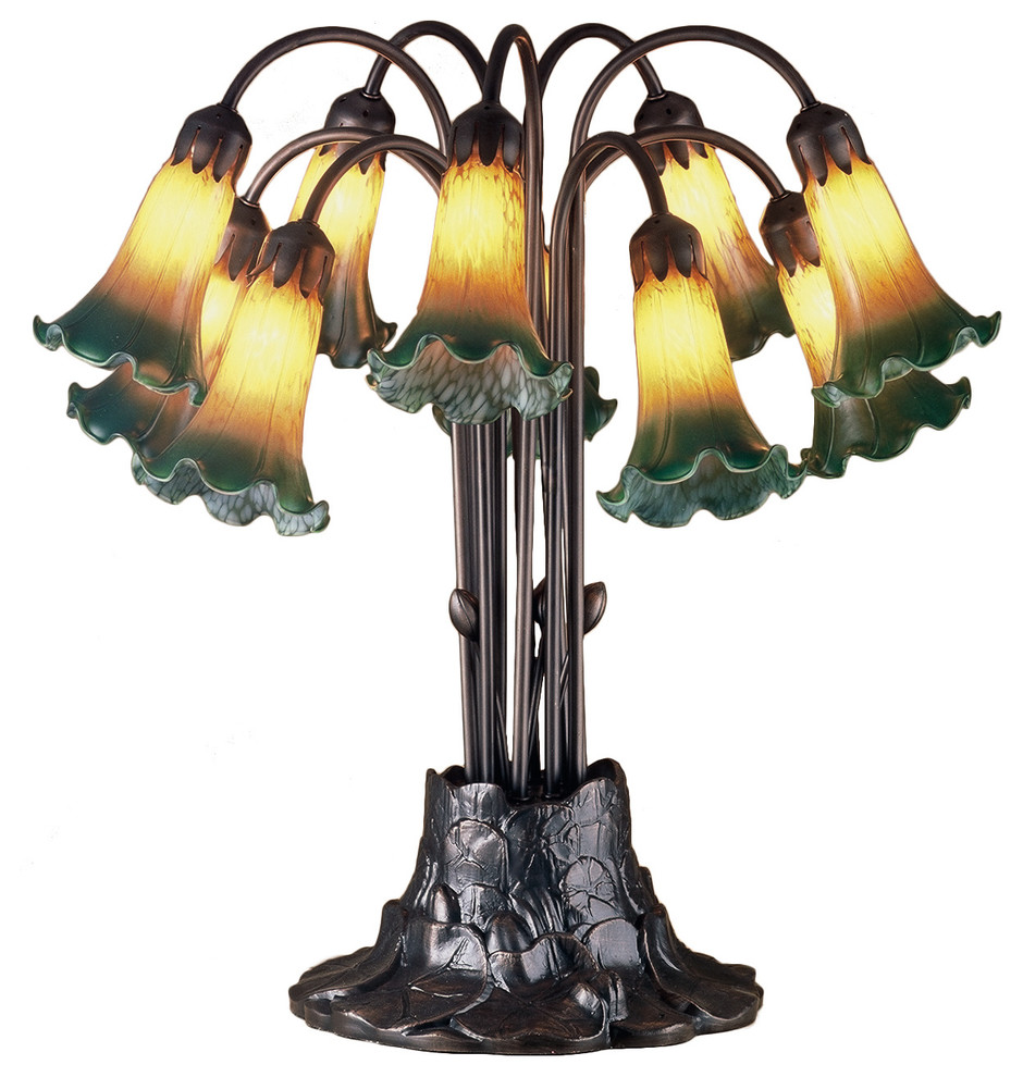 22H Amber/Green Pond Lily 10 LT Table Lamp