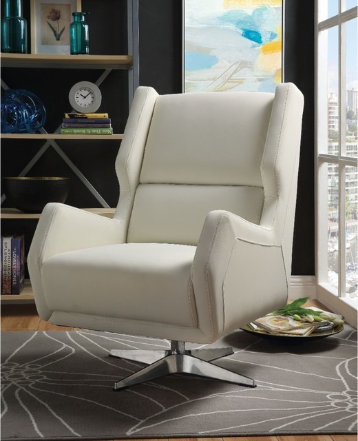 Faux Leather Upholstered Swivel Accent Chair with Metal Base, White