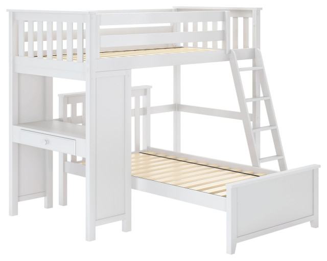 Max Lily Low Bunk Bed, TwinOverTwin Wood Bed Frame For Kids With