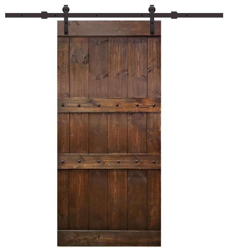 TMS 3 Panel Barn Door With Installation Hardware, Brown, 24"x84"