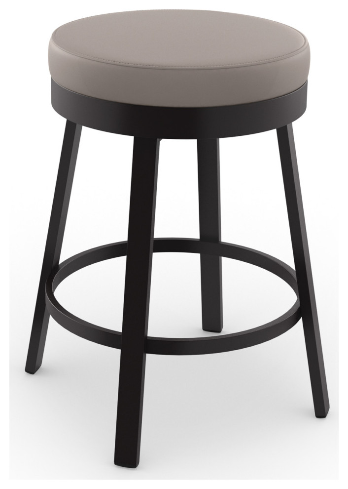 Amisco Clock Swivel Counter and Bar Stool, Taupe Grey Faux Leather / Dark Brown Metal, Counter Height