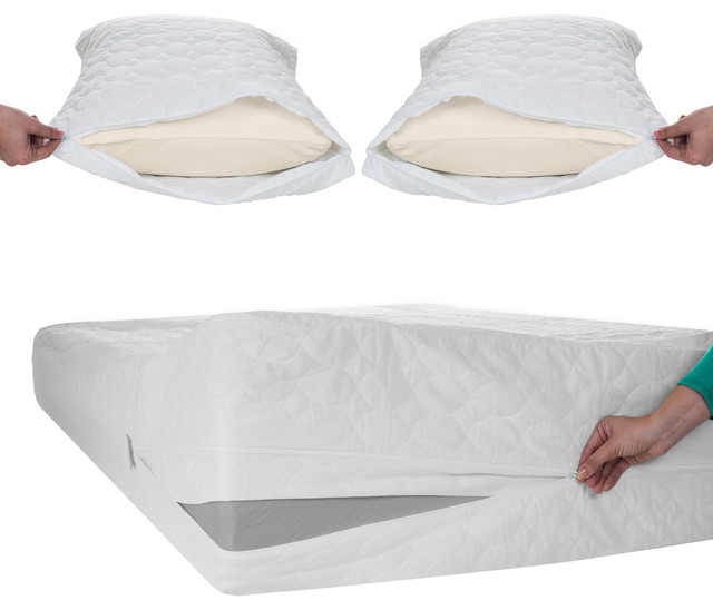 Bed Bug & Dust Mite Cotton Mattress Protector & 2 Pillow Protectors by