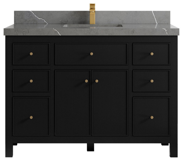 Sonoma 48 Single Sink Reeded Bath Vanity in Black 2" Piatra Gray ...