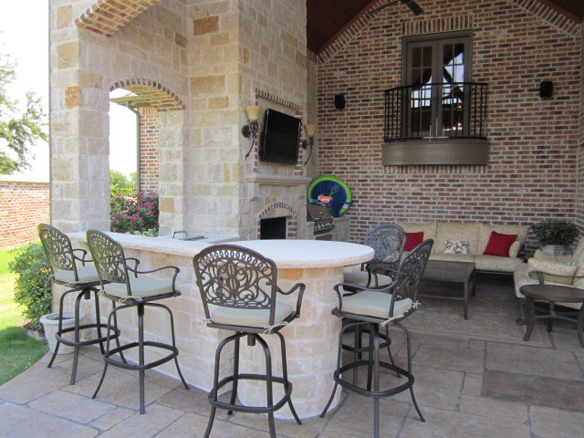 Outdoor Kitchen And Fireplace Mediterranean Patio Dallas