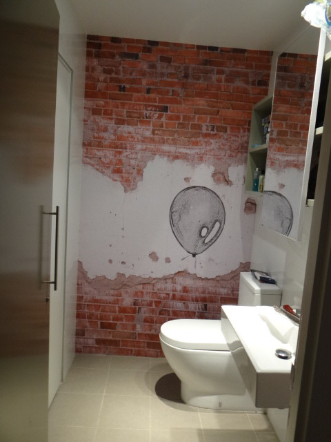 Modern Powder Room Sydney Pickawall Bricks & Balloon Wall Mural modern-powder-room