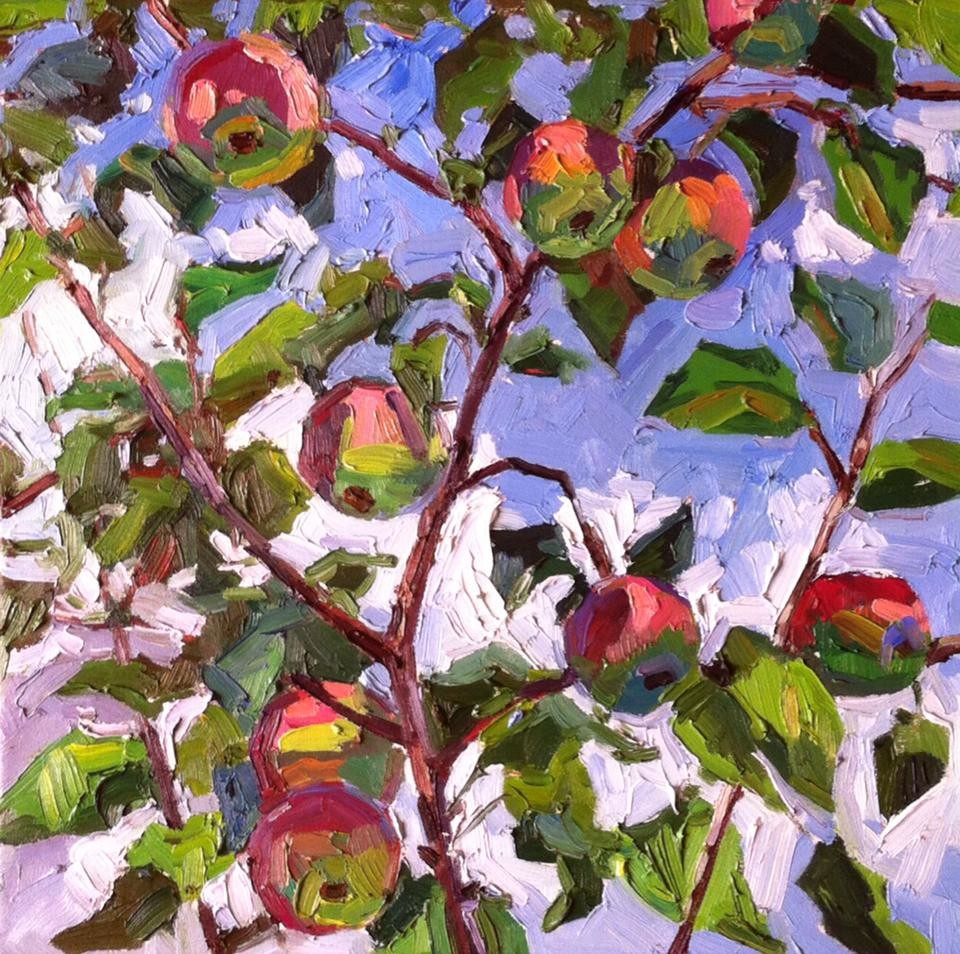 "Яблочки спеют" 40х40, холст, масло.
