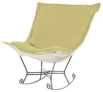 Howard Elliott Scroll Puff Rocker With Cover, Titanium Frame, Sterling Willow