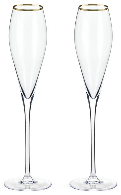 Belmont - Gold Rimmed Crystal Champagne Flutes (Set of 2)