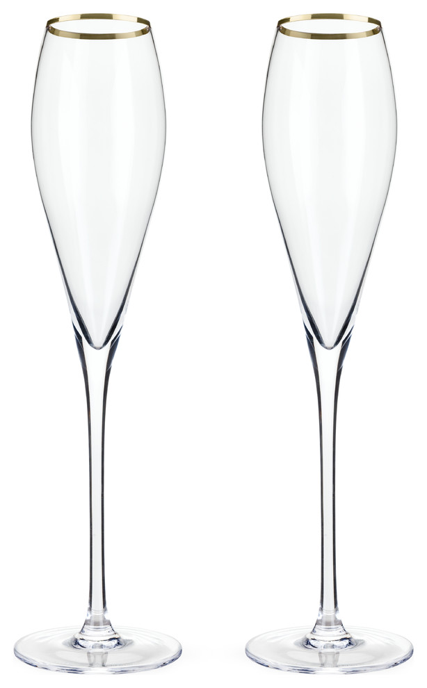 Belmont - Gold Rimmed Crystal Champagne Flutes (Set of 2)
