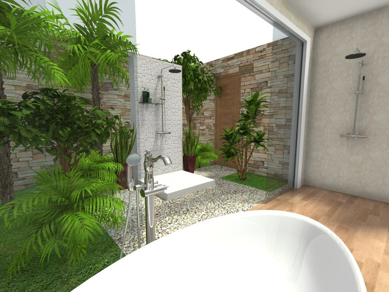 Design ideas for a tropical bathroom.