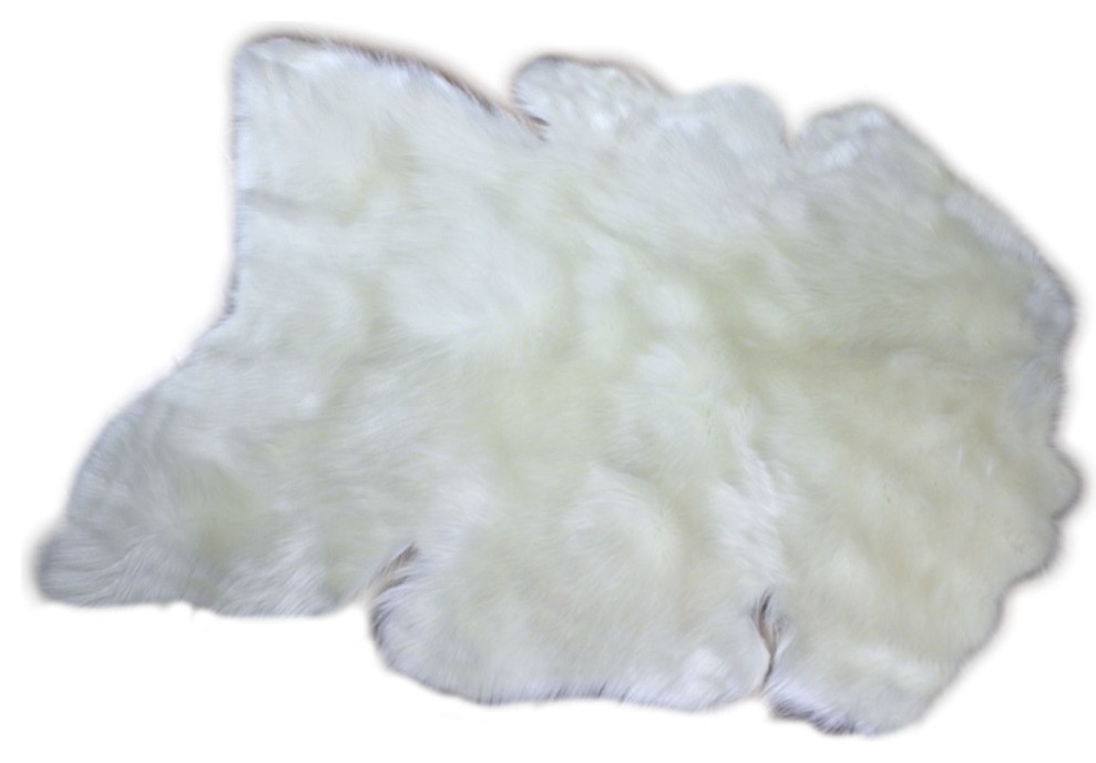 Thick and Shaggy Faux Fur Sheepskin Accent Rug / Off White, 30"x48"