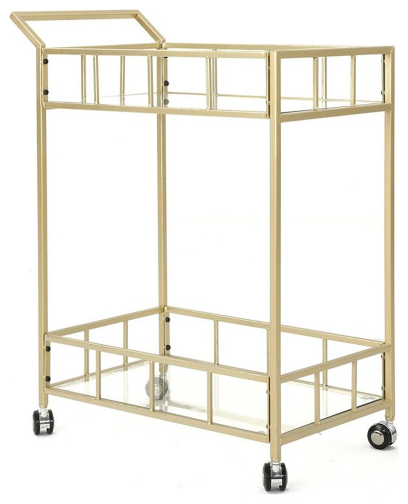 Noble House Falon Modern Iron and Glass Indoor Bar Cart in Gold
