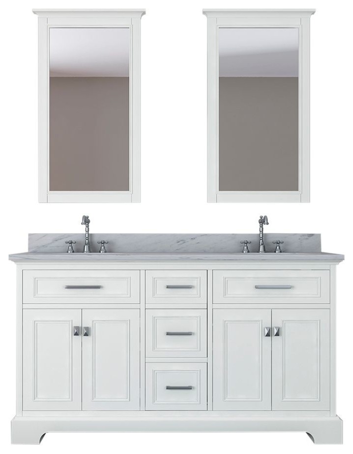 Pittsburgh 61, Double Bathroom Vanity, White With Mirror Transitional