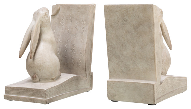 Bunny Rabbit Bookends, Set of 2, White Finish - Farmhouse - Bookends ...