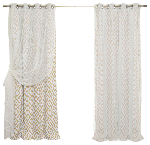 Tulle And Geo Lattice Blackout Curtains Contemporary Curtains