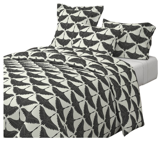 Black Swan Black Cotton Duvet Cover, Full/Queen Contemporary Duvet