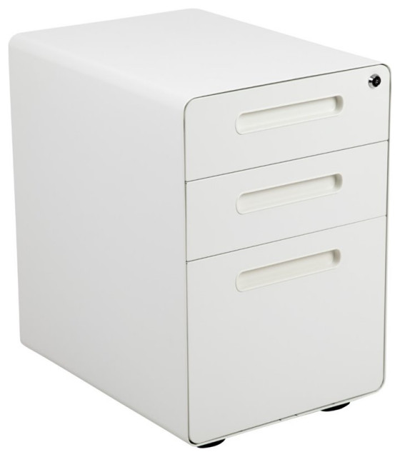 Flash Furniture 3 Drawer Modern Mobile File Cabinet In White