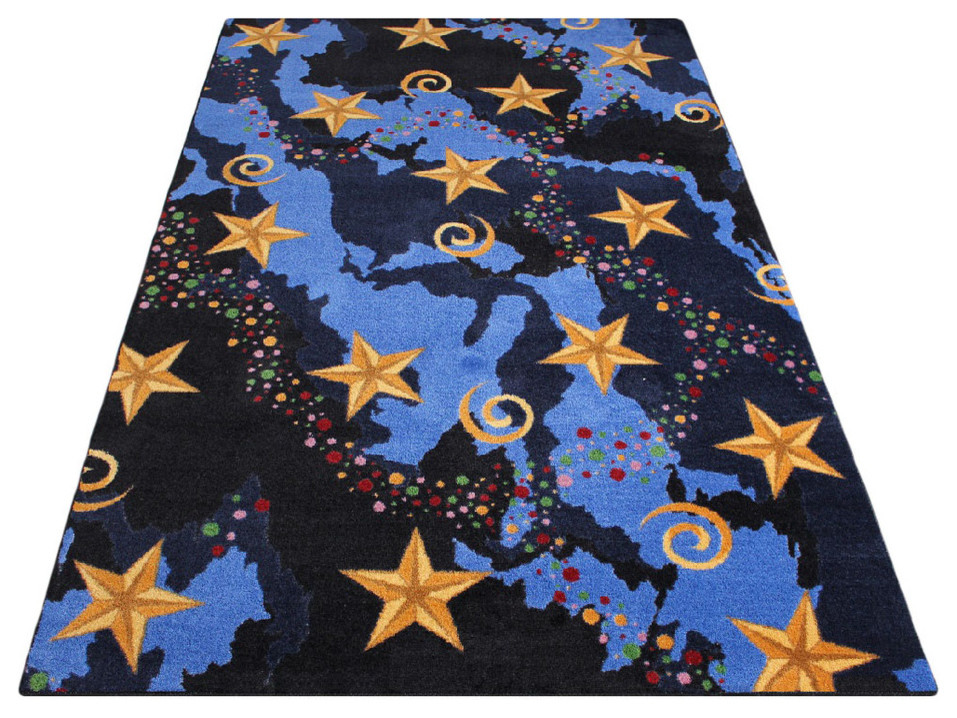 Area Rug Galaxy Starry Night Nylon Stainmaster Carpet, Galaxy Multi