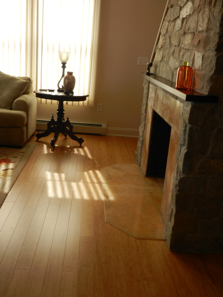 Photo of a contemporary living room in Baltimore with bamboo floors and yellow floor.