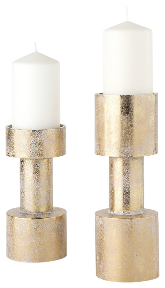 Bolton Gold Metal Table Candle Holders, 2Piece Set Contemporary Candleholders by Mercana