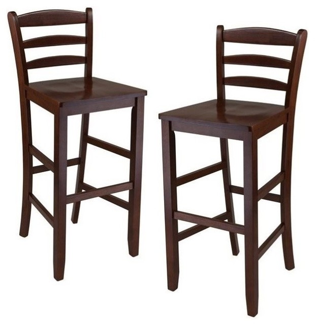Pemberly Row 29 Bar Ladder Back Stools Antique Walnut Set Of 2 Pemberly Row 29 Bar Ladder Back Stools Antique Walnut Set Of 2 Transitional And Counter By Homesquare