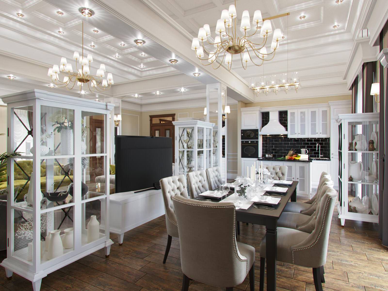 Кухня-гостиная с эркером в частном доме