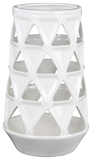 Privilege Pierced White Large Ceramic Vase, 8.5"x8"5"x14"