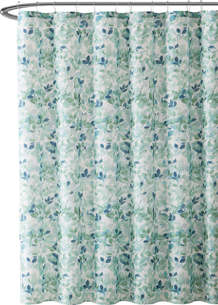 Lush Nature Bathroom Shower Curtain, Teal Blue And White Shower Curtain