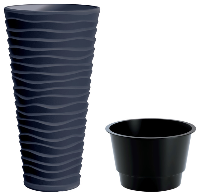 Modern Large Round Planter Pot With Insert Contemporary Outdoor