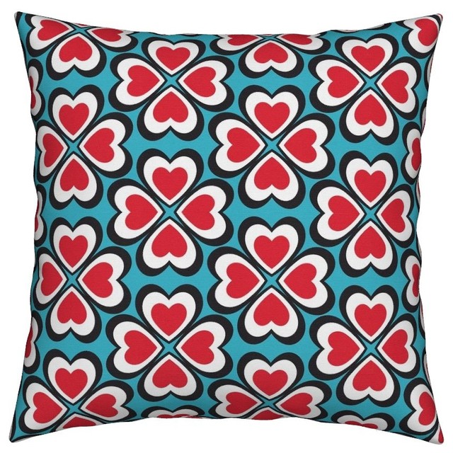 Heart Geometric Red Blue White Black Throw Pillow Contemporary