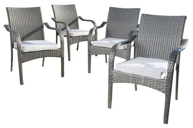 Gdf Studio San Miguel Gray Wicker Stackable Patio Armchairs Set