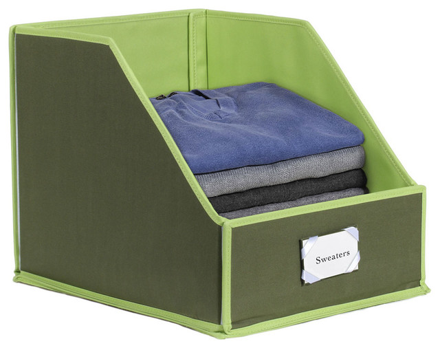 Collapsible Clothing Storage Bins With Easy Access, Flip-Down Front Panel, Olive
