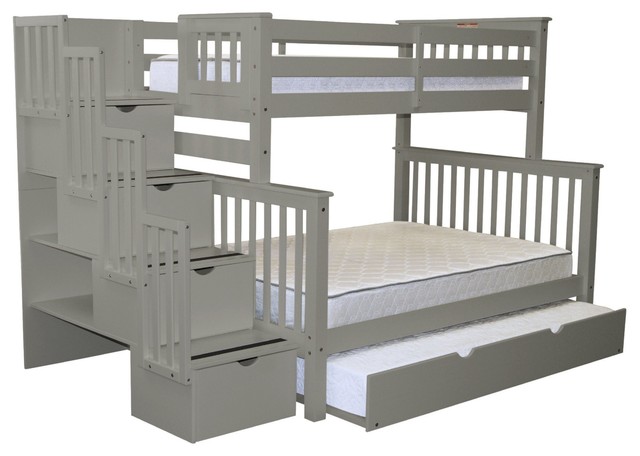 Bedz King Bunk Beds Twin Over Full Stairway 4 Step Drawers Twin