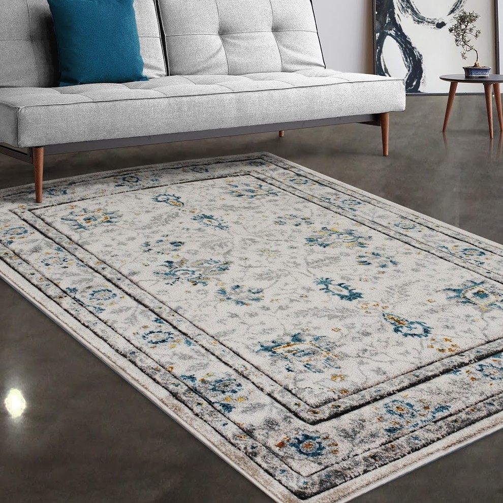 Allstar Rugs French Country Rectangular Accent Rug, Bone, 8'x10', 8'x10