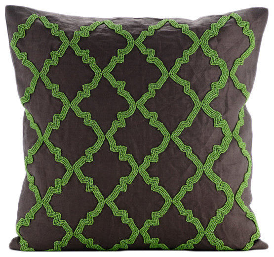 Green Symphony Cotton Linen Brown Decorative Cushion Cover