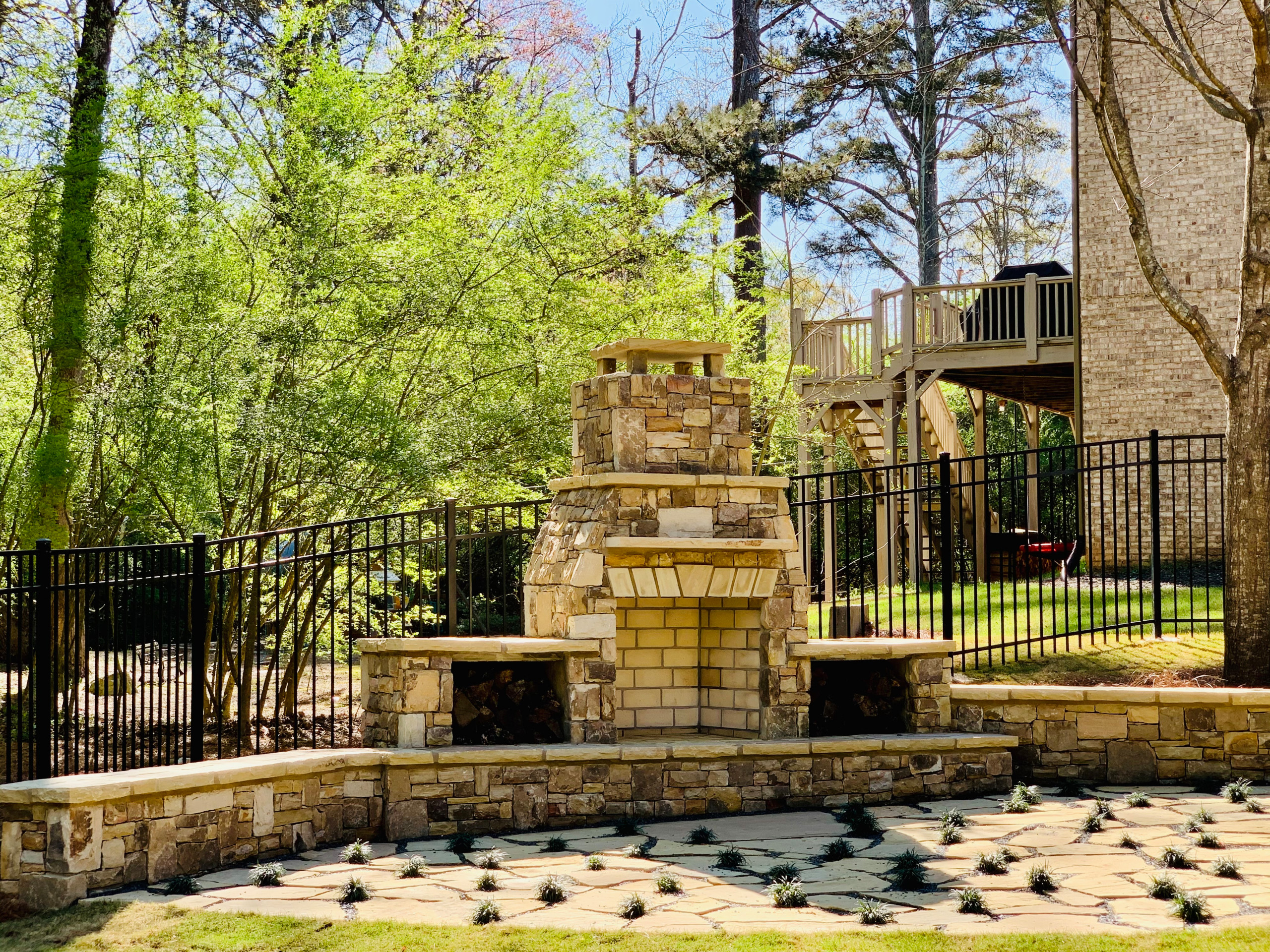 Smyrna outdoor enhancements - Stacked Stone Fireplace, Flagstone Patio, Stacked
