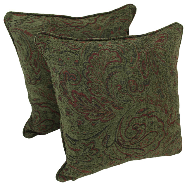 18" Square Jacquard Chenille Throw PIllows, Set of 2, Autumn Gingham